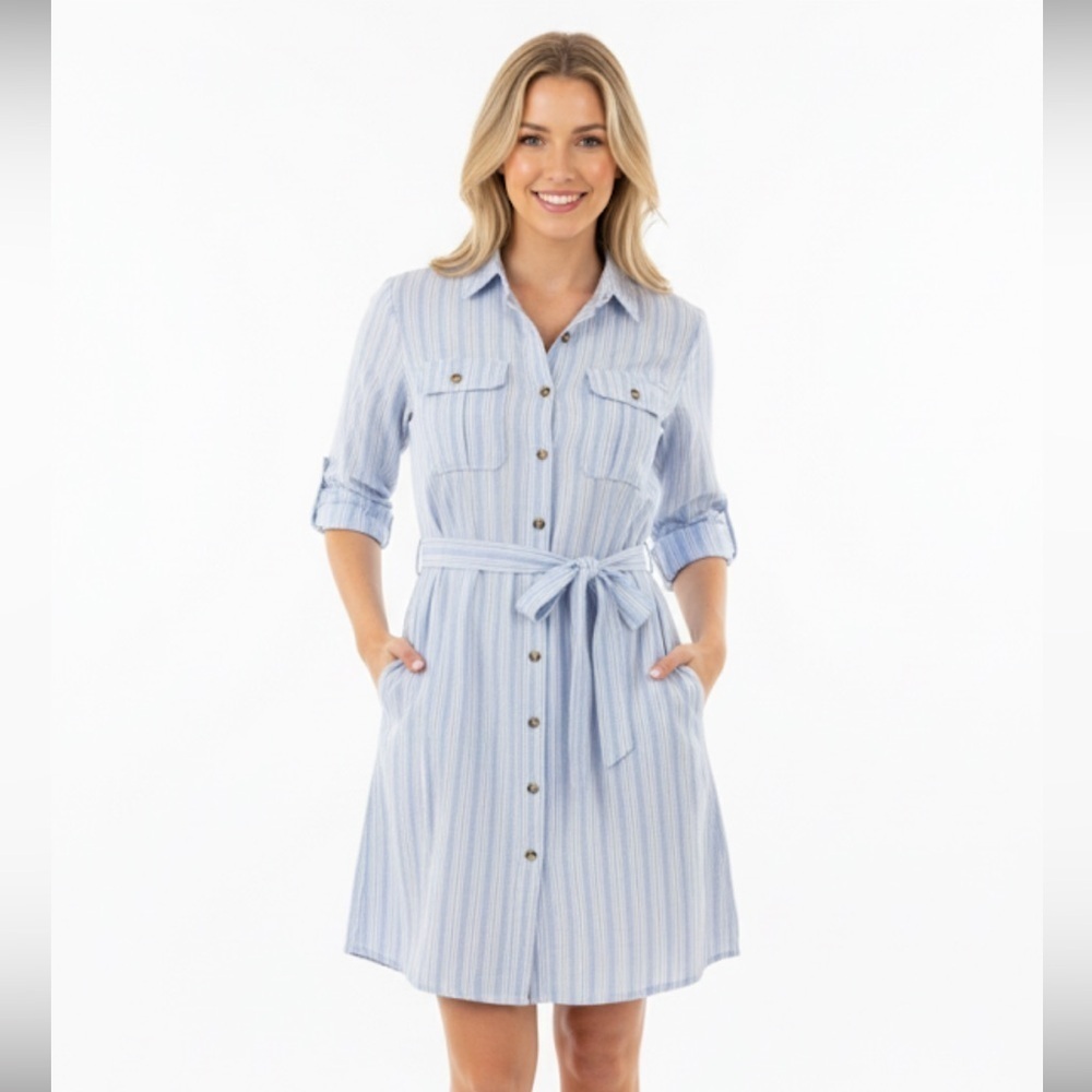 Time and Tru blue striped shirt dress new with tags size medium